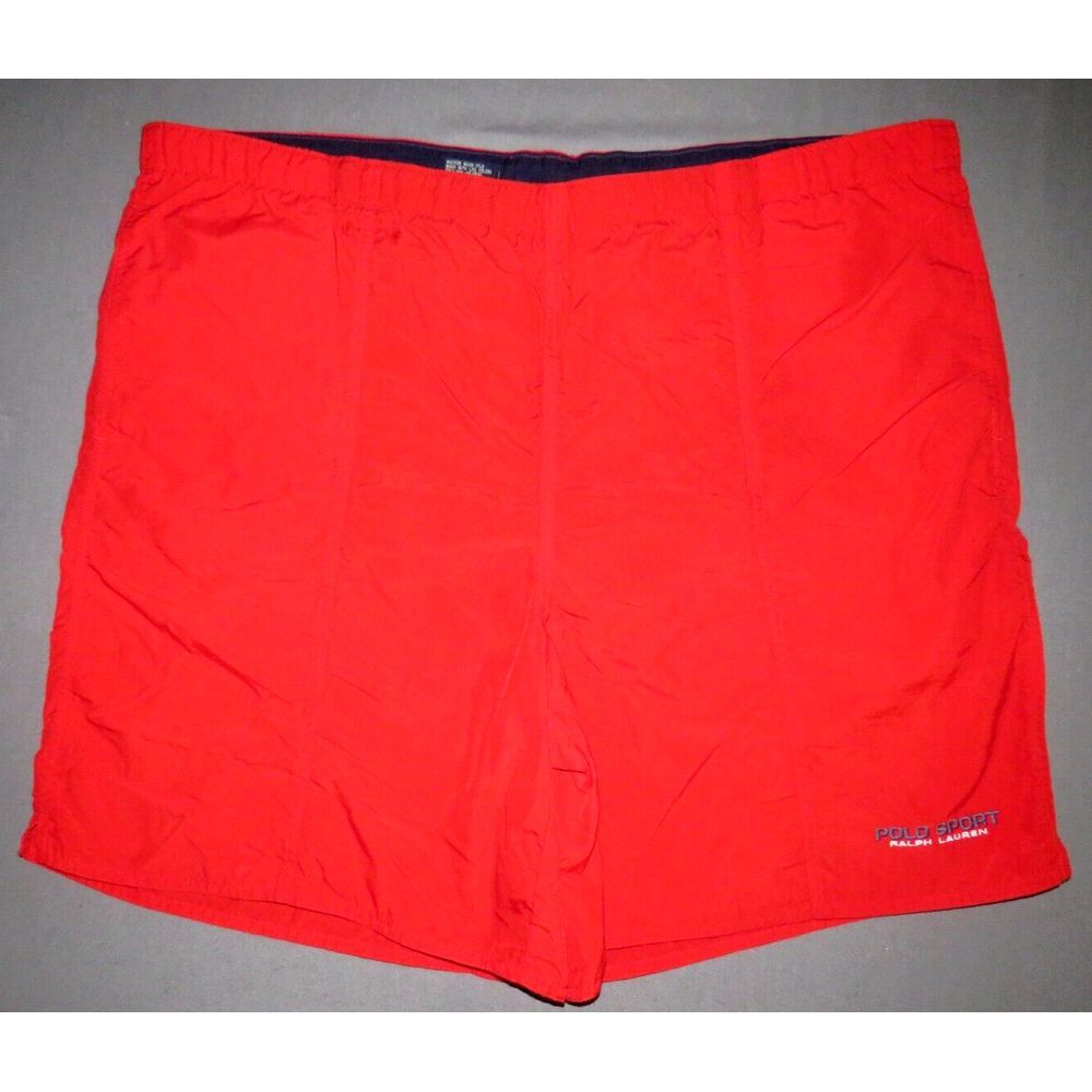 Men's Vintage Ralph Lauren POLO SPORT Red Mesh Lined Swim‎ Trunks XL